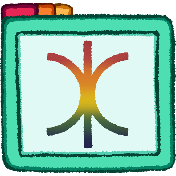 A bright teal folder with the BPD symbol on it in rainbow.